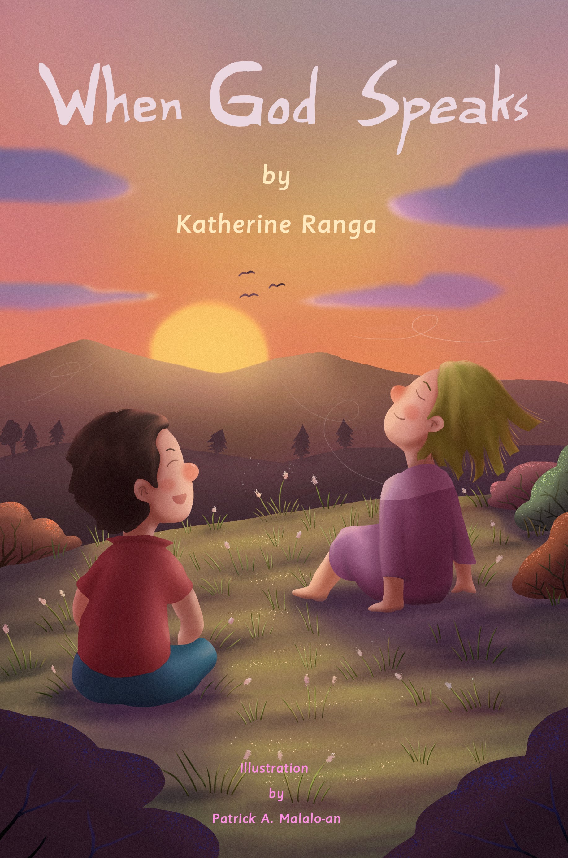 Christian children's book bundle featuring 'When God Speaks' by Katherine Ranga with beautiful sunset illustration